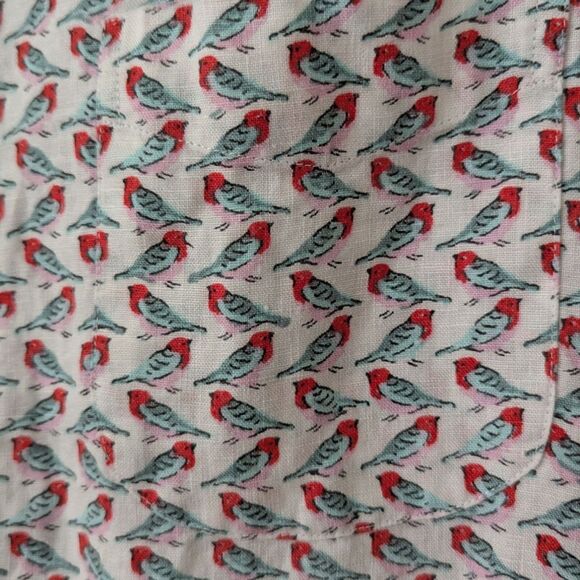 J. Crew 100% Linen Classic Short Sleeve Sz Large Bird Print White Shirt Preppy - Picture 8 of 9